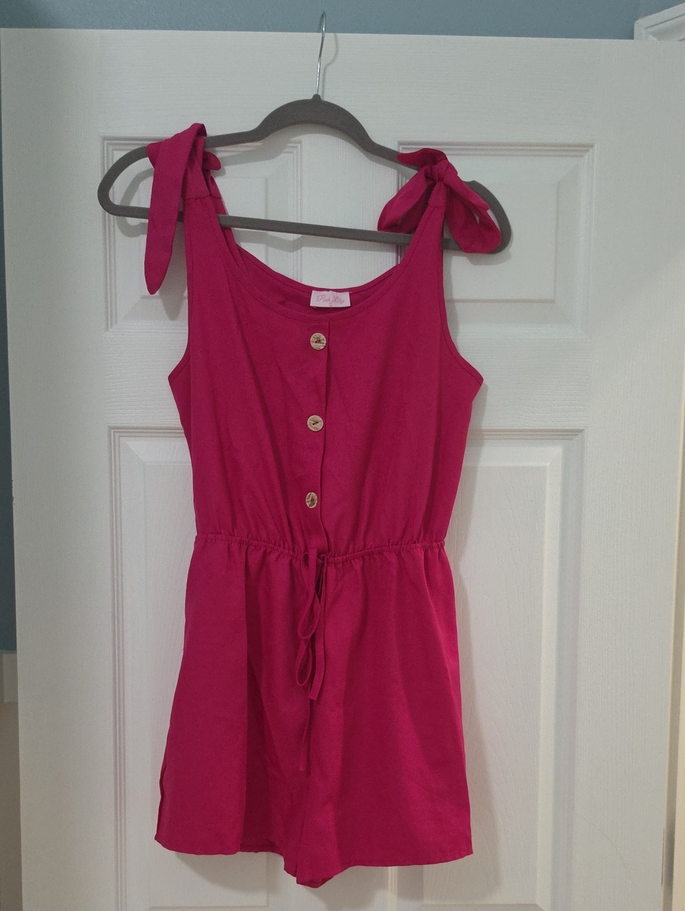 Pink Lily Hot Pink Button-Front Romper